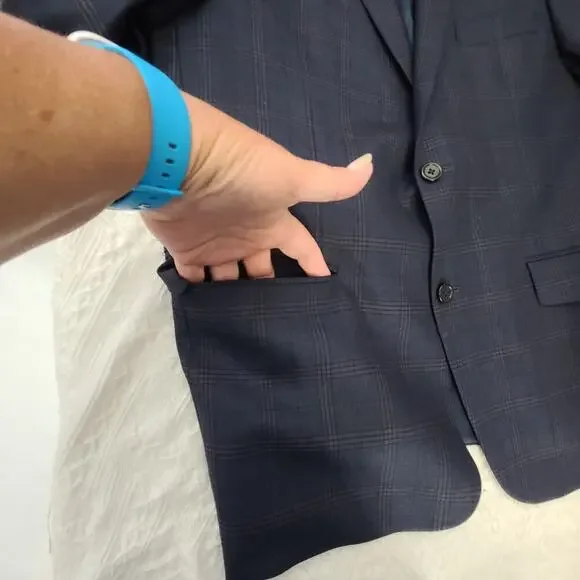 Michael Kors Men's wool navy blue plaid sports jacket 42S Formal Event wedding - Picture 7 of 13